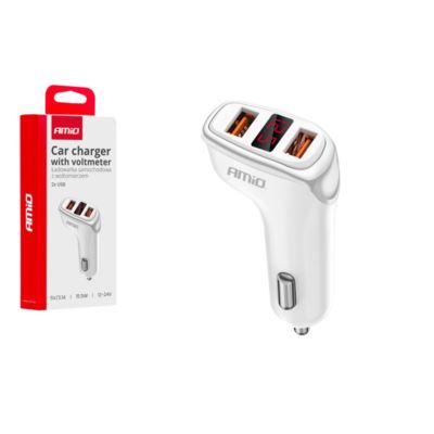 Ładowarka samochodowa 2xUSB-A z woltomierzem +